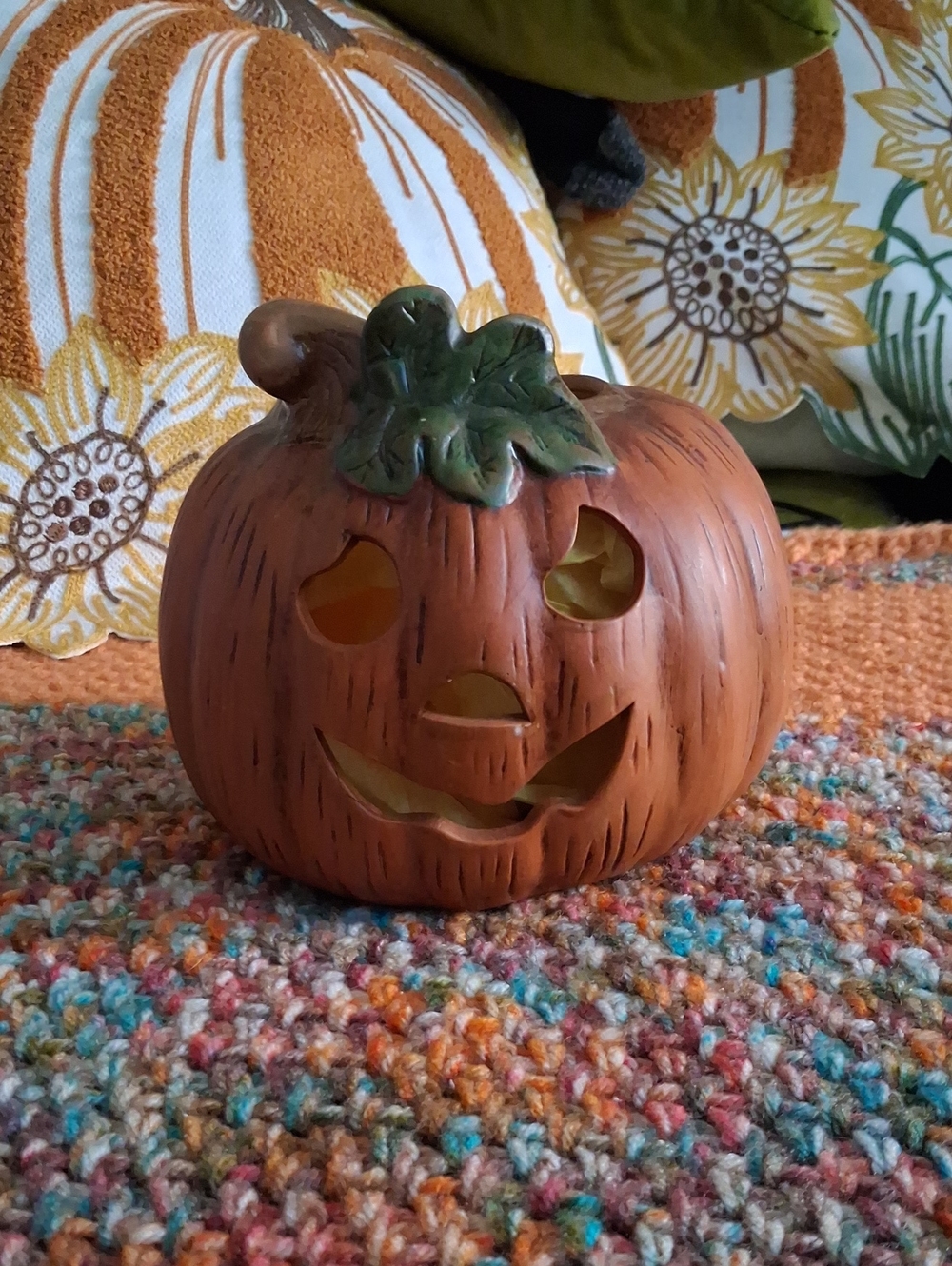 Festive Orange Taracotta Jack-O'-Lantern Pumpkin Candle Holder